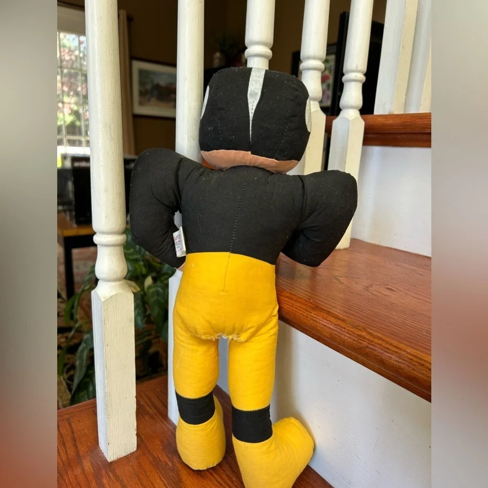Vintage Plush 1960s Football Player Black Gold 21